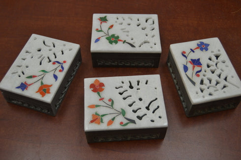Handmade Flower Storage Soapstone Boxes