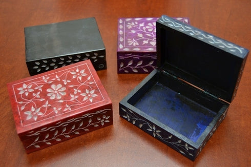 Handmade Carved Flower Soapstone Boxes