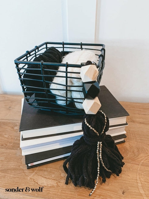 Geometric Keychain with Black Tassels