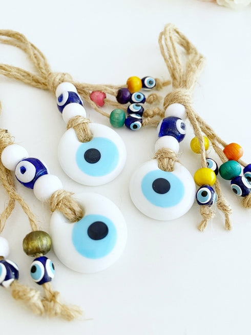 Lucky Evil Eye Bead, Evil Eye Car Rear Mirror Charm, White Evil Eye