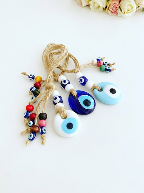 Lucky Evil Eye Bead, Evil Eye Car Rear Mirror Charm, White Evil Eye