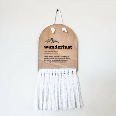 Wanderlust Half Moon Macrame Sign