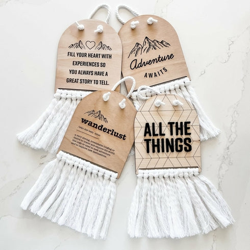 Wanderlust Half Moon Macrame Sign